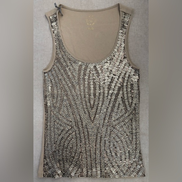 women’s Michael Kors beige w/gold sequin tank top - sz M - Picture 1 of 5